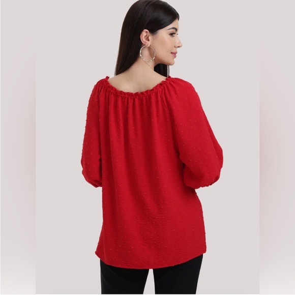 Elegant Red Off-Shoulder Women's Top - Picture 2 of 4